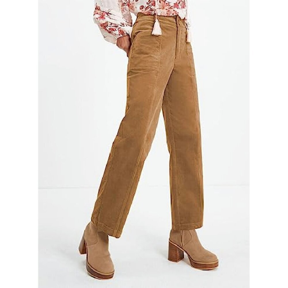 Women's Straight Leg Corduroy Pants with Elastic Waist and Pockets - Picture 4 of 8